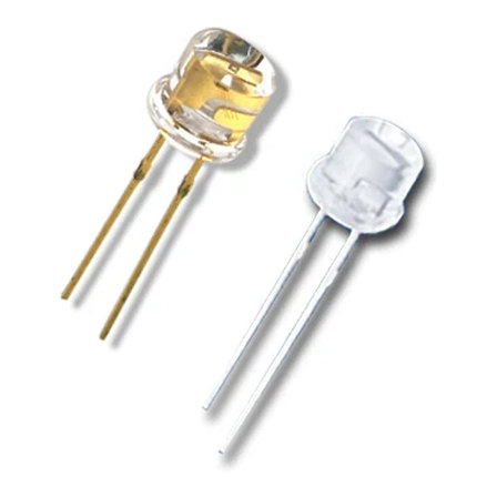 Moulded-plastic laser diodes: clear body over a reflective cavity, with two leads